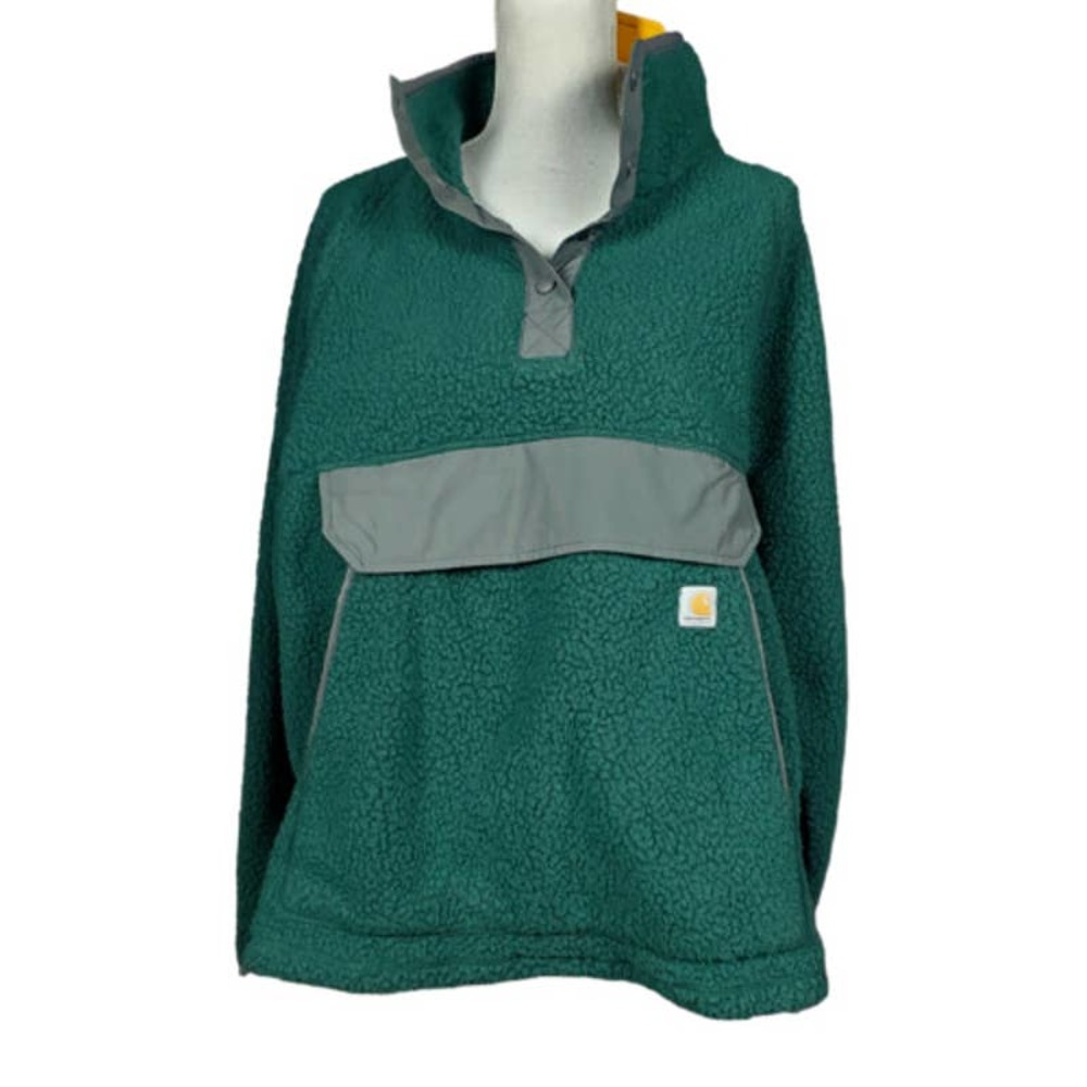 Carhartt Pullover Size 1X Fleece Green Snap Front Jacket Relaxed Fit Sherpa New
